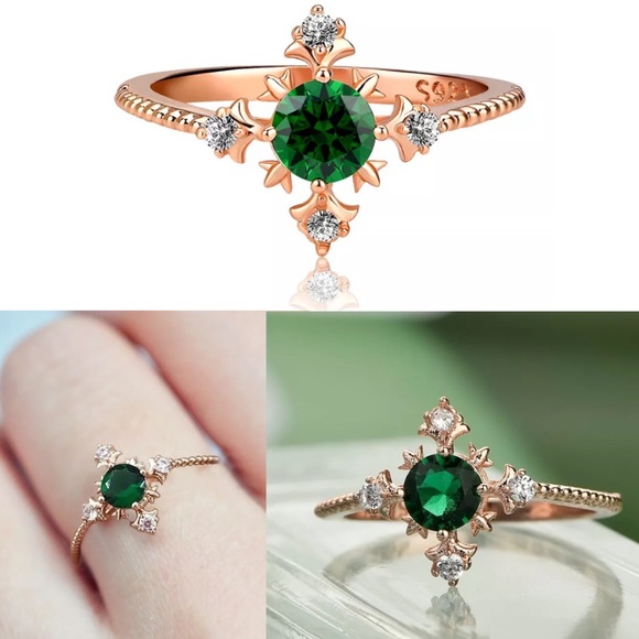 Rose Gold Green Zircon 925 Silver Filled Halo Ring - Picture 1 of 3